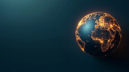 A digital representation of Earth illuminated with glowing network connections against a dark background, symbolizing global connectivity and technology.