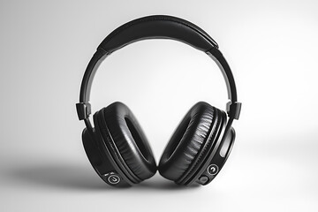 Black over-ear headphones, sleek design, minimal background.