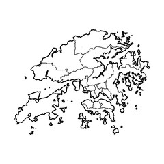 Hand drawn map of Hong Kong back school background. Vector Illustration Hong Kong map, vector sketch