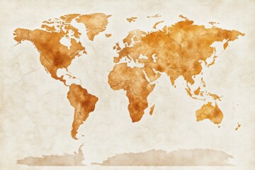World map illustration global geography artistic design vintage style aerial view travel concept