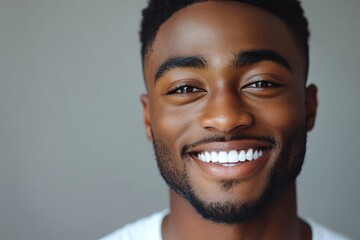 Obraz premium Close Up Portrait of a Smiling Black Man with Perfect Teeth for Diverse Representation in Media
