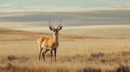 Naklejka premium Male deer in a golden field