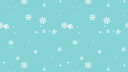 A serene abstract pattern of white snowflakes scattered on a turquoise background, evoking the peaceful essence of winter and the beauty of snowfall