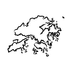 Hand drawn map of Hong Kong back school background. Vector Illustration Hong Kong map, vector sketch