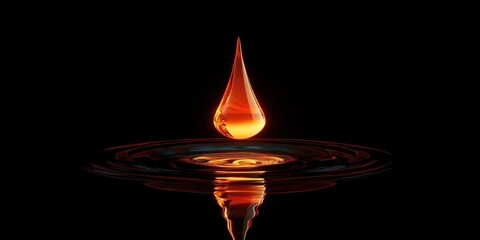 Amber Liquid Drop Falling Into Still Water