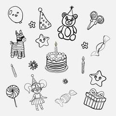 Birthday kit. Vector image in pencil drawing style