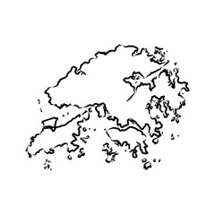Hand drawn map of Hong Kong back school background. Vector Illustration Hong Kong map, vector sketch