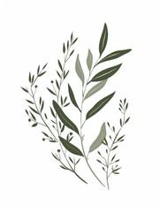 Illustrative design of green herbs on a gradient background, suitable for gardening, nature, and botanical themes.