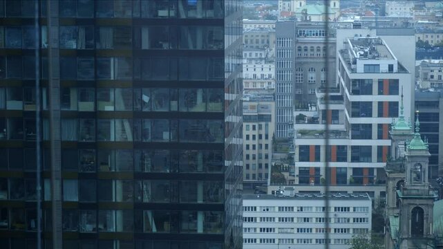 view of the Warsaw skyline with buildings and skyscrapers