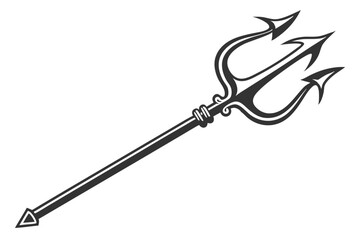 Black trident silhouette, mythological weapon, sharp points, symmetrical design, minimalist icon, ancient symbol, Neptune's spear, dark contrast, vector graphic, simple shape, divine power, oceanic em
