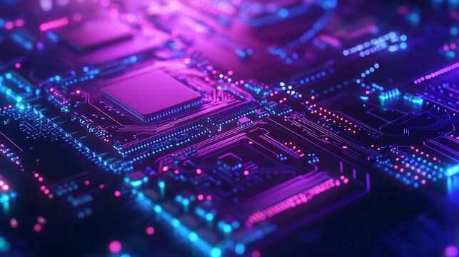 Neon Circuit Board: Abstract Technology