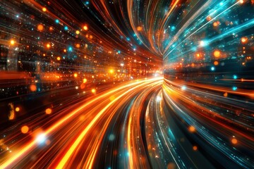 Fototapeta premium Futuristic Neon Light Trails in a Dynamic Abstract Background with Vibrant Colors and Motion Blur