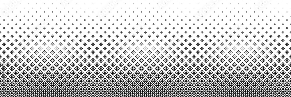 Poster horizontal halftone of black beautiful digital flower for pattern and background.