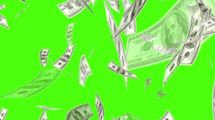 Animation of 100 dollar bills falling on green screen or chroma key, Money rain green screen,
Money Falling - Dollar bills falling down from the sky. dollars bills falling down in 3D animation.
