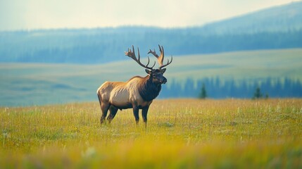 Naklejka premium Majestic elk in a tranquil meadow.