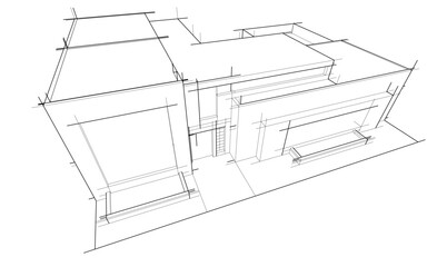 house building sketch architecture 3d illustration