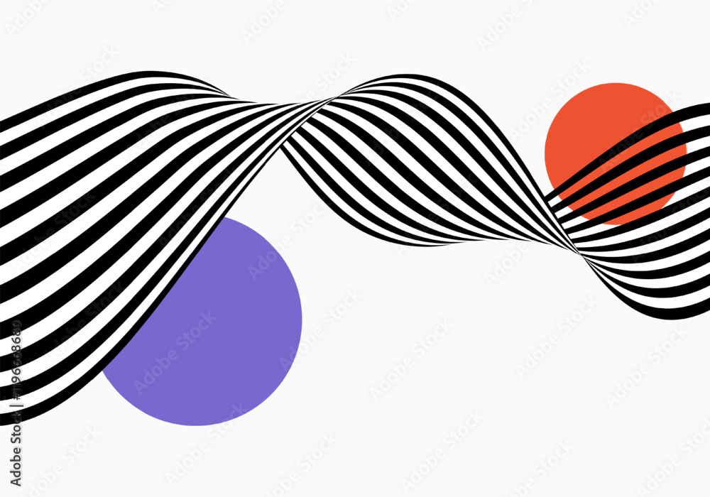 Poster black and white wave. abstract wave design with optical illusion. abstract geometric background.