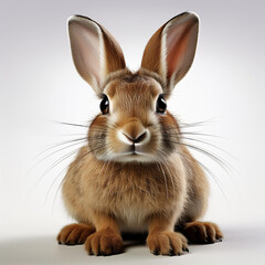 Obraz premium A close-up portrait of a small brown rabbit sitting upright.
