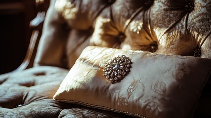 Elegant Pillow on Antique Sofa in Soft Lighting