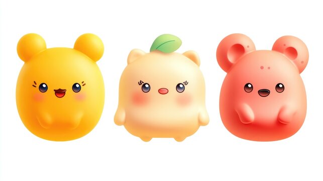Colorful squishy plushies of a rabbit, panda and bear.