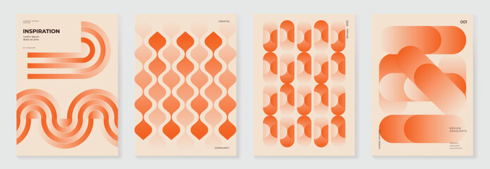 Collection of 70s color gradient poster background vector. Set of retro wall decoration, groovy, trippy, geometric shape. Vintage hippie wall art for interior, decorative, banner, cover, card. © TWINS DESIGN STUDIO