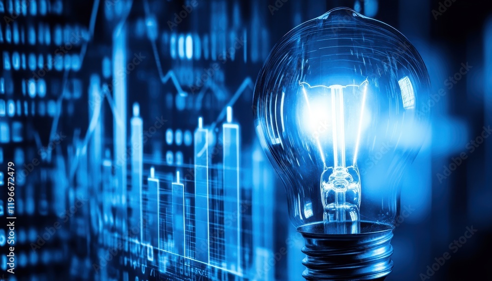 Aufkleber illuminating business insights: a glowing lightbulb against a dynamic data background