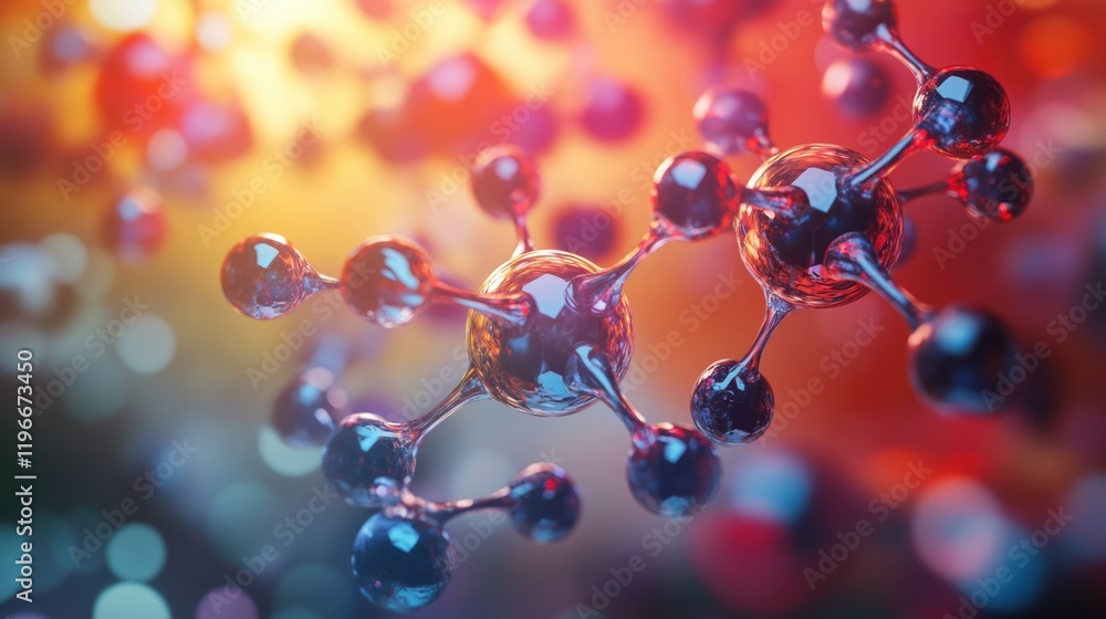 Poster close up of a bunch of small spheres, some of which are blue and some are red. the spheres are arran