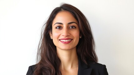 Obraz premium Happy smiling woman headshot portrait against white background.