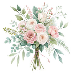 A beautiful bouquet featuring soft pink roses, delicate greenery, and seasonal accents, arranged with a natural, elegant flair.