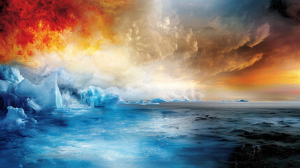 Fototapeta premium Global Warming Effects on Melting Icebergs and Rising Oceans