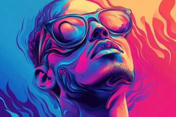 Abstract Portrait of a Man Wearing Sunglasses