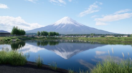 Obraz premium Volcano Reflection in Calm Lake