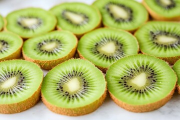 Fototapeta premium Bright green kiwi slices arranged beautifully, showcasing vibran