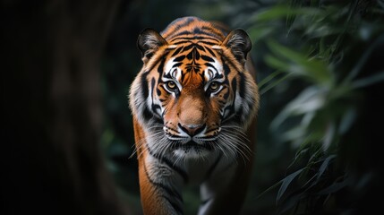Fototapeta premium Majestic tiger in dark foliage