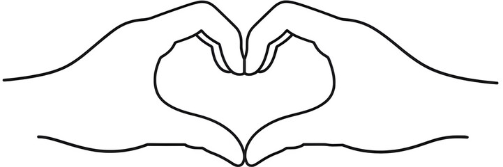 Obraz premium Elegant Black Outline Hands Forming Heart Shape Romantic Love Gesture Minimalist Design Simple Graphic Art Elegant Silhouette Illustration Perfect for Valentines Day Cards Wedding Invitations Romantic