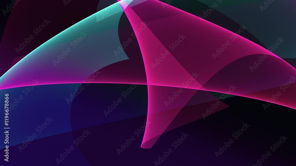 Poster abstract digital artwork with floating and overlapping translucent shapes in shades of pink, blue an