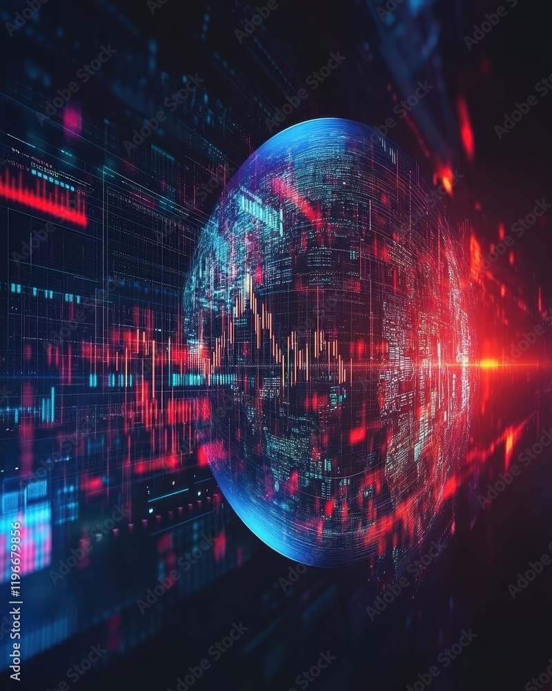 Poster global data network sphere futuristic technology digital world visualization abstract