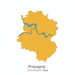 Obraz premium Prayagraj district map of Uttar Pradesh, India on isolated white background. Vector, Illustration.