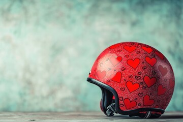 Valentine Charm Red Motorcycle Helmet with Hearts & Ribbon Design