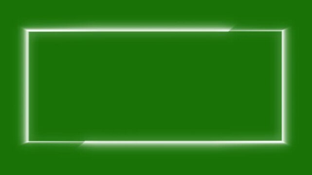 abstract neon glowing rectangle motion line frame moving chroma key screen animation. abstract glowing rectangle shape looping on green screen. rectangle square line frame. glow laser light spectrums.