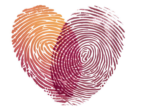 Romantic Fingerprint Heart Design Unique Artistic Abstract Love Pink Orange Gradient Texture Valentines Day Illustration Graphic Digital Print Pattern Background Image red coral unity style couple    