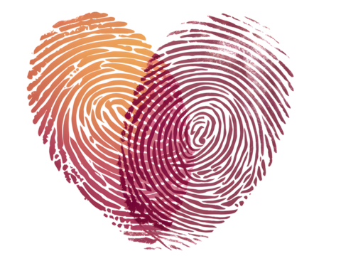 Romantic Fingerprint Heart Design Unique Artistic Abstract Love Pink Orange Gradient Texture Valentines Day Illustration Graphic Digital Print Pattern Background Image red coral unity style couple    