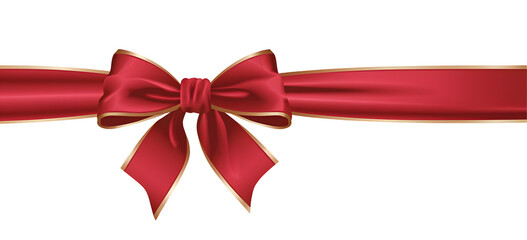 Elegant Red Satin Ribbon Bow with Gold Trim Festive Decoration Holiday Gift Wrap Present Design Luxury Background Image Perfect for Invitation Card Wedding Anniversary Celebration Party Template      