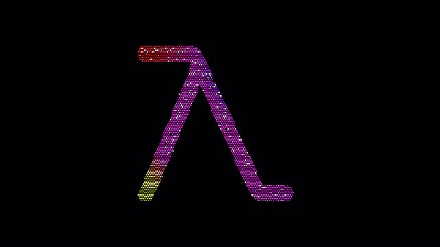 Icon lambda is made up of LED square shapes that shimmer and flicker. There are black dead diodes. In-Out looped. Alpha BW at the end