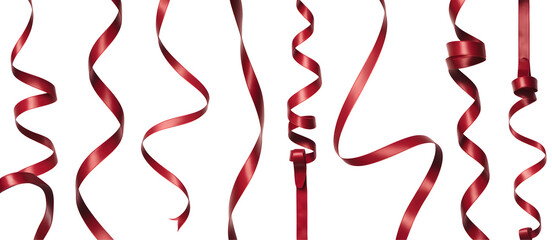 Elegant Red Ribbon Swirls Festive Celebration Design Elements Backgrounds Perfect for Holiday Cards Invitations Decorations High Resolution Image Professional Photography Studio Shot Dark Background  