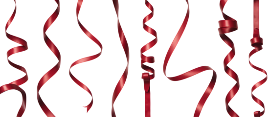 Elegant Red Ribbon Swirls Festive Celebration Design Elements Backgrounds Perfect for Holiday Cards Invitations Decorations High Resolution Image Professional Photography Studio Shot Dark Background  