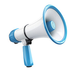 Functional blue and white megaphone designed transparent background, PNG