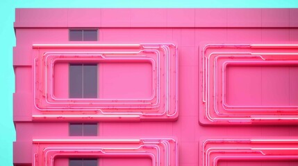 Obraz premium ์Neon signs and energetic, A vibrant pink wall featuring neon-like rectangular outlines, creating a modern and abstract aesthetic against a bright blue background.