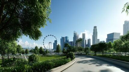 City Park with Ferris Wheel and Skyline