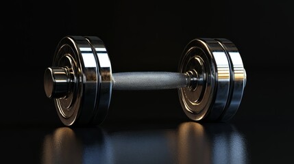 Dumbbell with high gloss, set against a black background with subtle reflective highlights